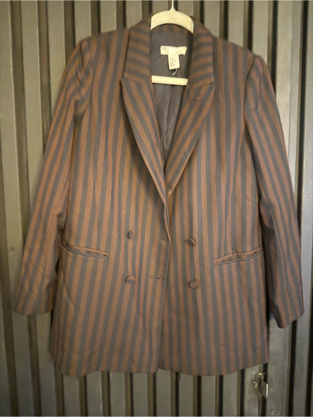 H&M Striped Double-Breasted Blazer in Brown and Black